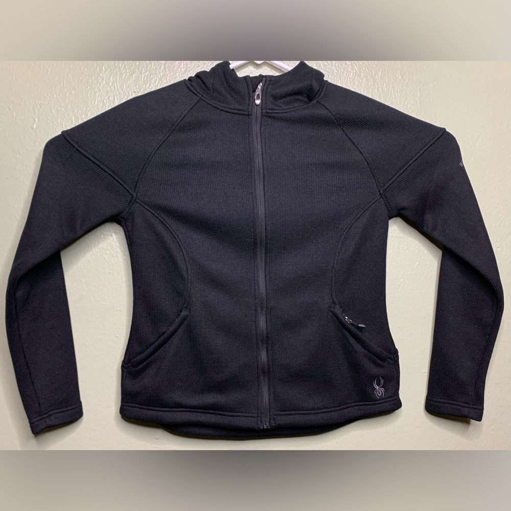 Spyder Womens Size Medium Solid Black Full Zip Knit Hoodie Sweater SPFFDO15-001